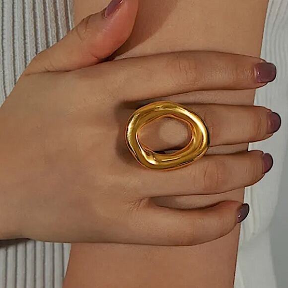 no brand Jewelry - Stainless Steel Hollow Out Gold Ring